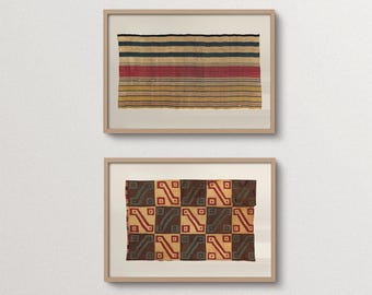 Earth Tone Wall Art Set of 2, Brown Green Geometric Prints, Horizontal Wall Decor