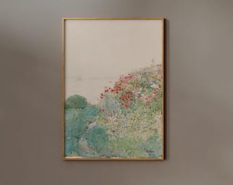 Field of Poppies Print | FRAME option | Flower Watercolor Wall art | Vintage Gardening Poster | French Country Decor | Cottagecore Landscape