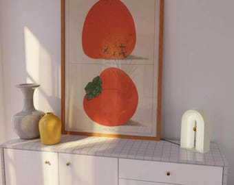 Lámina artística vintage de caqui - Ilustración botánica retro para la cocina