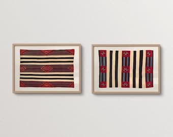 Set of 2 Textile Wall Art Prints, Horizontal Geometric Posters, Vintage Decor for Living Room Bedroom