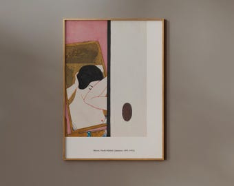 Coquette Room Decor | FRAME option | Mirror by Onchi Koshiro, Oriental Women, Vintage Female Poster, Pink Japanese Print, Girly Wall art