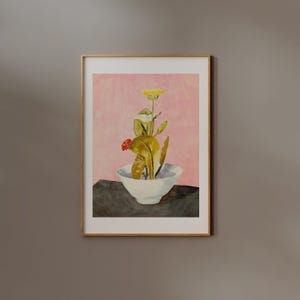 Calm Pink Still Life Poster | Frame option | Giclée Print | Flower Vase Print, Minimal Pottery, Soft Ceramic Artwork, Modern Wall art, Decor