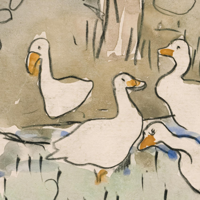 Vintage Ducks Print Geese Poster Birds Watercolor Painting Wall art Cottage Core Farmhouse Neutral Rustic Room Decor Swan Nursery Framed image 2