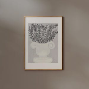 Impresión digital de jarrón bohemio, póster botánico moderno, dibujo de rama abstracta, pintura, póster de hoja estética, arte de pared imprimible, decoración