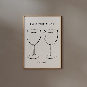 Wine Poster | Frame option | Cin Cin Print, Wine Glass, Simple Line Drawing, Minimalist Kitchen Wall art, Black and White, Bar cart Decor