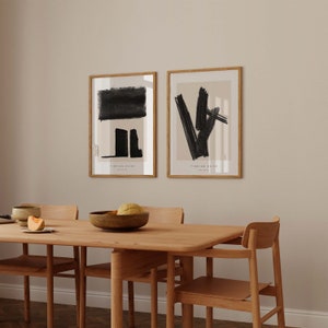 Japandi Wall art | Frame option | Set of 2 Prints Modern Wall art Abstract Painting Contemporary Drawing Black and White Scandinavian Simple