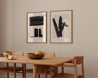 masculine wall art | Frame option | Japandi Wall art, Set of 2 Print, Modern Abstract Painting, Contemporary Drawing, Black &White