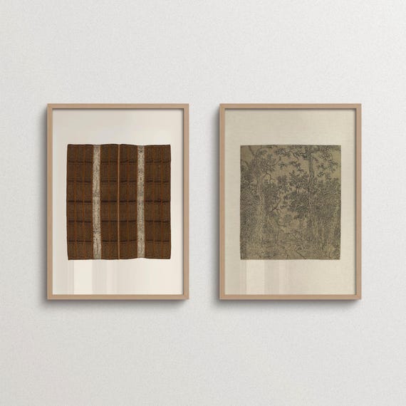 Set of 2 Wall Art Prints | FRAME option | Woven Textile and Ink Drawing Posters, Neutral Earthy Tone Artwork, Calm, Minimal Interiors Decor