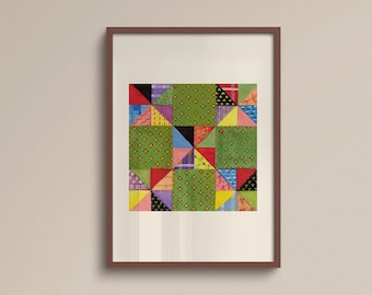 Colorful Geometric Painting Print, Folk Inspired Wall Decor, Eclectic Poster for Living Room Bedroom