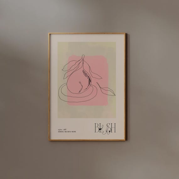 Blush Pink Wall art Digital Download Fruit Line Drawing Print Neutral Kawaii Trendy Girly Poster Simple Printable Kitchen Aesthetic Poster