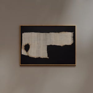 Wabi Sabi Textile Art Print, Torn Vintage Fabric Wall Art, Minimalist Japandi Poster for Neutral Decor, Printed Woven Art Aesthetic, Black