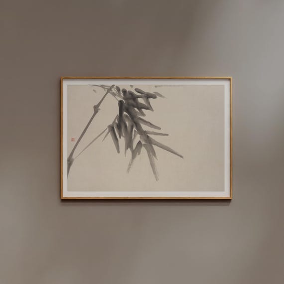 Zen Bamboo Wall Art Print – Asian Sumi-e Ink Painting, Japanese Style Minimalist Poster, Wabi Sabi Printable, Oriental Nature Decor