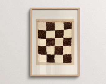Brown Checkered Wall Art, Neutral Geometric Print, Earth Tone Wall Art, Wabi Sabi Poster, Organic Modern Decor for Bedroom Living Room