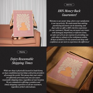 May include: Pink and yellow floral print poster with the text "FLOWER MARKET" and "SEOUL" in white. The poster is framed and hanging on a wall.