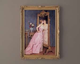 Auguste Toulmouche Vanity Print Coquette Room Decor Vintage Women Portrait Painting French Artist Poster Girly Wall art Kiss Reproduction
