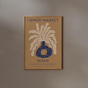 Impresión del mercado de flores de Milán, Italia, póster de exposición, jarrón abstracto bohemio, arte de pared moderno, decoración de habitación, letrero estético moderno, vintage, retro