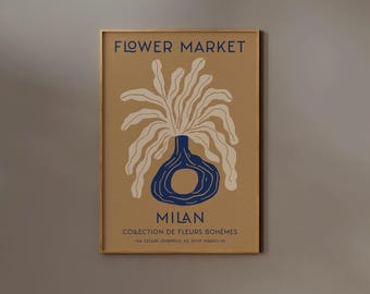 Flower Market Milan Print Italy Exhibition Poster Boho Abstract Vase Groovy Wall art Trendy Room Decor Modern Aesthetic Sign Vintage Retro