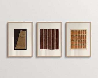 Earth Tone Wall Art Set of 3, Brown Geometric Prints, Neutral Living Room Decor