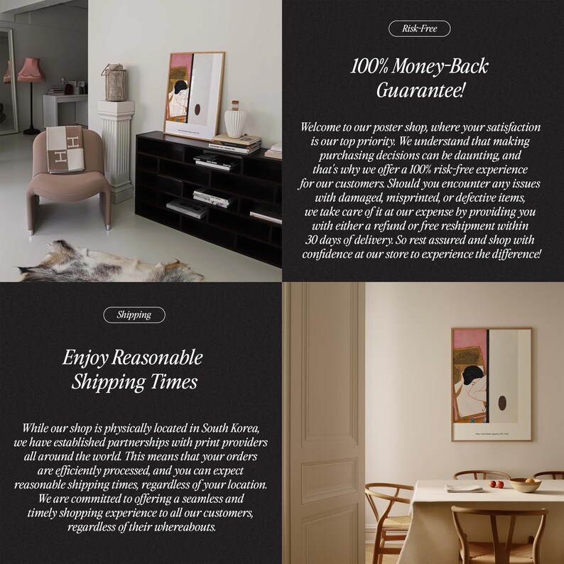 May include: A black and white illustration of a woman's face with a red circle on the right side of the image. The illustration is framed and hanging on a wall in a dining room. The dining room has a wooden table with two chairs and a white plate with a red apple on the table.
