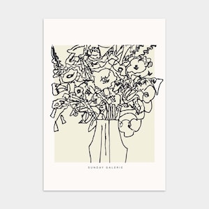 Modern Flower Line Drawing Black Beige Print Aesthetic Abstract Floral Poster Botanical Wall art Scandinavian Nordic Room Decor Minimalist