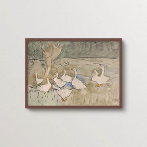 Vintage Ducks Print Geese Poster Birds Watercolor Painting Wall art Cottage Core Farmhouse Neutral Rustic Room Decor Swan Nursery Framed image 6