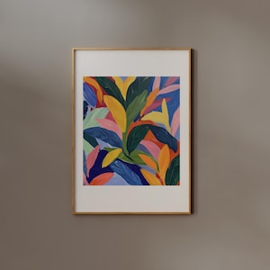 Colorful Leaf Print | FRAME option | Matisse Inspired Painting Poster, Abstract Wall art, Aesthetic Apartment Room Decor