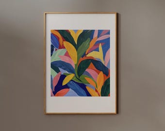 Colorful Leaf Print | FRAME option | Matisse Inspired Painting Poster, Abstract Wall art, Aesthetic Apartment Room Decor
