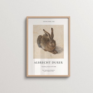 Albrecht Durer Rabbit Print Young Hare Vintage Exhibition Museum Poster Painting Bunny Portrait Classic Wall art Renaissance Cottage Core