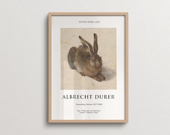 Albrecht Durer Rabbit Print Young Hare Vintage Exhibition Museum Poster Painting Bunny Portrait Classic Wall art Renaissance Cottage Core