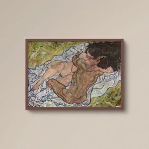 Stampa artistica di Egon Schiele Nude Lovers, studio di figura espressionista, arte murale orizzontale, decorazione per camera da letto, Giclée d'archivio