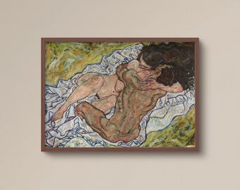 Egon Schiele Nude Lovers Art Print, Expressionist Figure Study, Horizontal Wall Art, Bedroom Decor, Archival Giclée