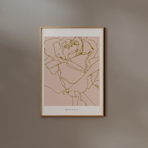 Rose Line Drawing Print Minimal Rose Sketch Boho Flower Poster Floral Wall art Danish Pastel Light Pink Room Decor Botanical Valentines Gift