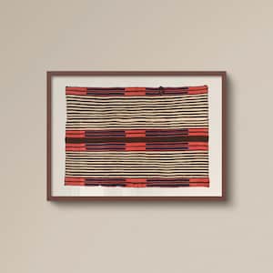 Vintage Textile Wall art | FRAME option | Horizontal Giclee Print, Antique Tapestry Poster, Red Stripe, Modern Pattern, Aesthetic Room Decor