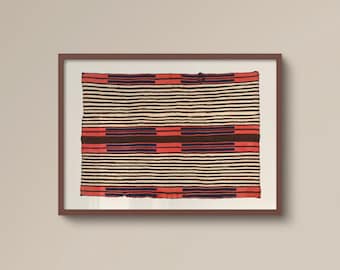 Vintage Textile Wall art | FRAME option | Horizontal Giclee Print, Antique Tapestry Poster, Red Stripe, Modern Pattern, Aesthetic Room Decor