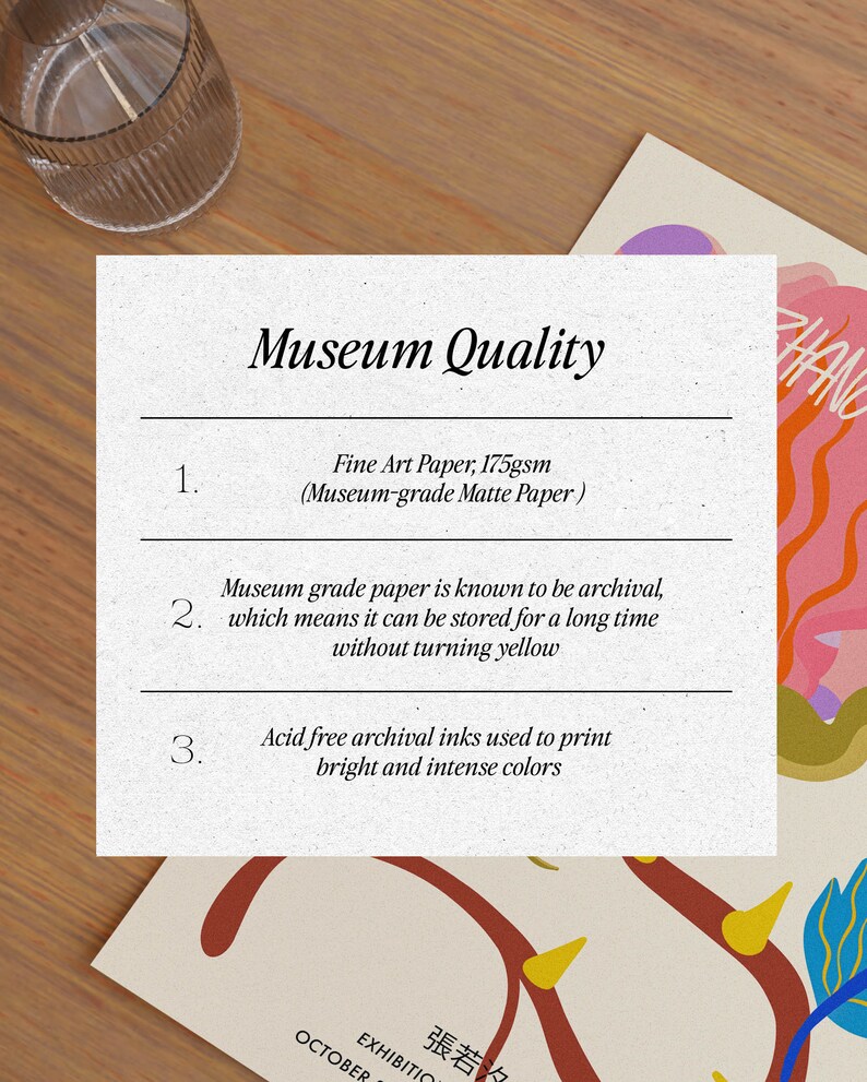 May include: Museum Quality Fine Art Paper, 175gsm (Museum-grade Matte Paper). Museum grade paper is known to be archival, which means it can be stored for a long time without turning yellow. Acid free archival inks used to print bright and intense colors.