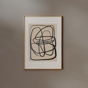 Abstract Scribble Line Print Black Beige White Wall art Minimalist Modern Japandi Drawing Poster Neutral Squiggle Artwork Simple Stroke Room