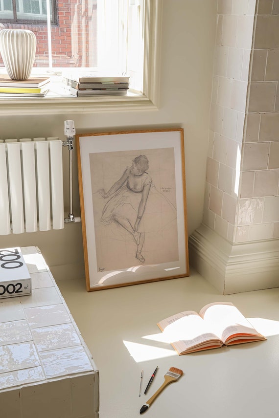 Edgar Degas Poster Dancer Adjusting Her Slipper Print Sketch of Ballerina Wall art French Artist Vintage Dancer Drawing Coquette Room Decor