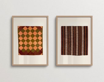 Earth Tone Wall Art Set of 2, Terracotta Olive Geometric Prints, Boho Decor