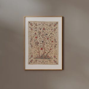 Vintage Textile Poster | FRAME option | Antique Fabric Print, Neutral Tapestry Wall art, Light Academia Decor, Flower Pattern, Large Affiche