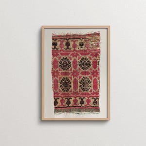 Vintage Textile Art Print | FRAME option | Antique Tribal Fabric Wall Art, Rustic Folk Weaving Poster, Red & Black Pattern, Boho Decor