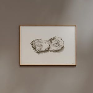 Oysters Print | FRAME option | Vintage Sketch Drawing Poster Seafood Wall art Black and White Antique Artwork Kitchen Dining Neutral Decor