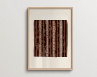 Brown Textile Art Print, Striped Pattern Poster, Earthy Vintage Wall Decor for Living Room