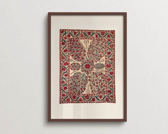 Suzani Textile Wall Art | FRAME option | Vintage Pattern Print, Floral Embroidery Poster, Folk Botanical Tapestry for Living Room or Hallway