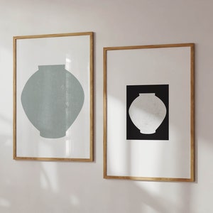 Korea Moon Jar Print Descarga digital Juego de 2 Jarrón oriental simple Póster Zen Wall art Imprimible Minimalista Porcelana Affiche Room Decor