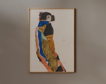 Egon Schiele Print | Frame Option | Moa Poster Exhibition Museum Watercolor Women Female Wall art Vintage Painting Fine art Housewarming