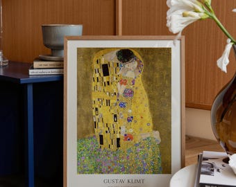Klimt The Kiss Poster | Giclée Print | Frame option | Gustav Klimt, Large Wall art, Art Nouveau, Vintage Exhibition, Lover, Bedroom Decor