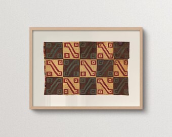 Horizontal Earth Tone Wall Art, Inca Pattern Poster, Collected Rustic Decor for Living Room Hallway