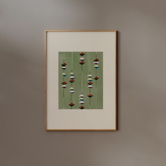 Sage Green Wall art | FRAME Option | Japanese Woodblock Poster, Pattern Print, Mid-Century Modern, Japandi Decor, Wabi Sabi Artwork, Zen