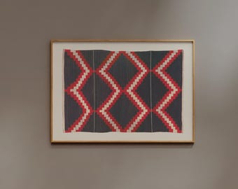 Textile Wall art | FRAME option | Giclee Print, Vintage Pattern Artwork, Antique Horizontal Tapestry Poster, Navy & Red, Patterned Decor