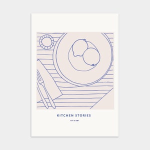 Aesthetic Kitchen Print Still Life Wall art Line Drawing Poster Fruits Table Sketch illustration Danish Pastel Pink Room Decor Foodie Picnic